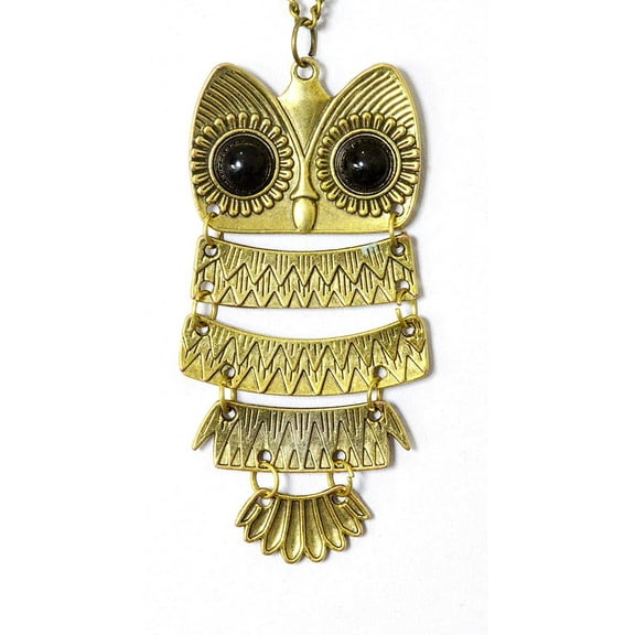 Purple Whale Vintage Retro Owl Pendant Long Chain Necklace, Gold-tone, Women, Large