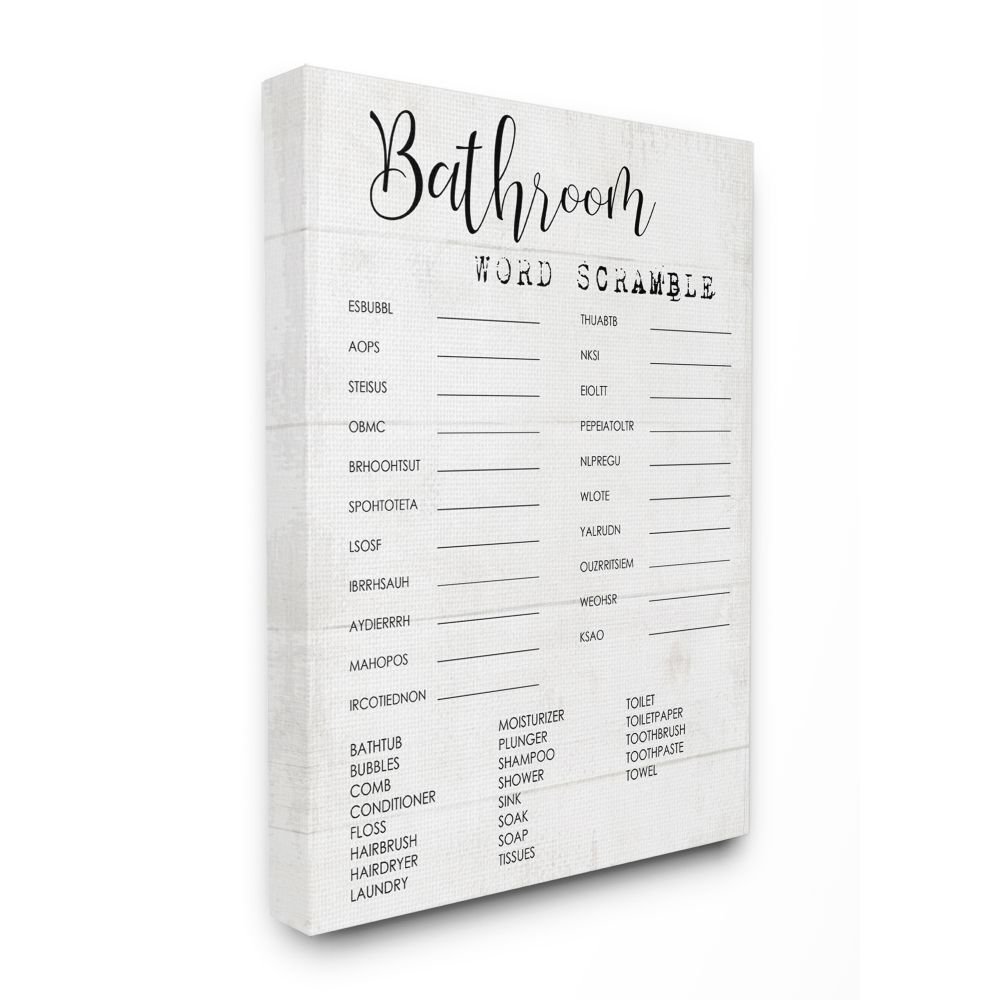 Bathroom Word Scramble Fun Family Word Design XXL Stretched Canvas Wall