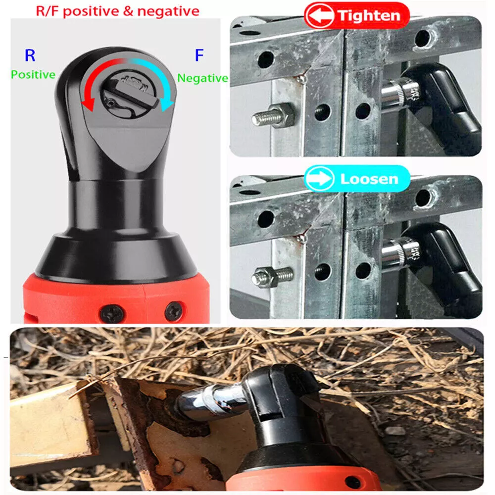 12V Electric Cordless Ratchet 3/8"Right Angle Wrench Impact Power Tool 2 Battery