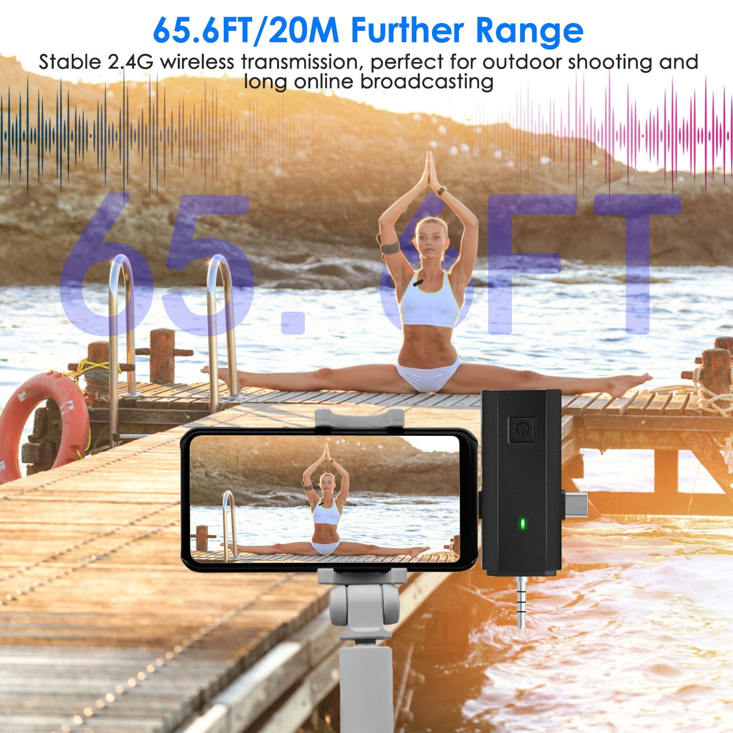 Wireless Clip On Microphone TeqHome Clip-on Wireless Microphone with Charging Case for Type-C IOS PC 6H Lapel Ultra-Long Battery Support 65.6FT Transmissionfor Video Record Interview Vlog