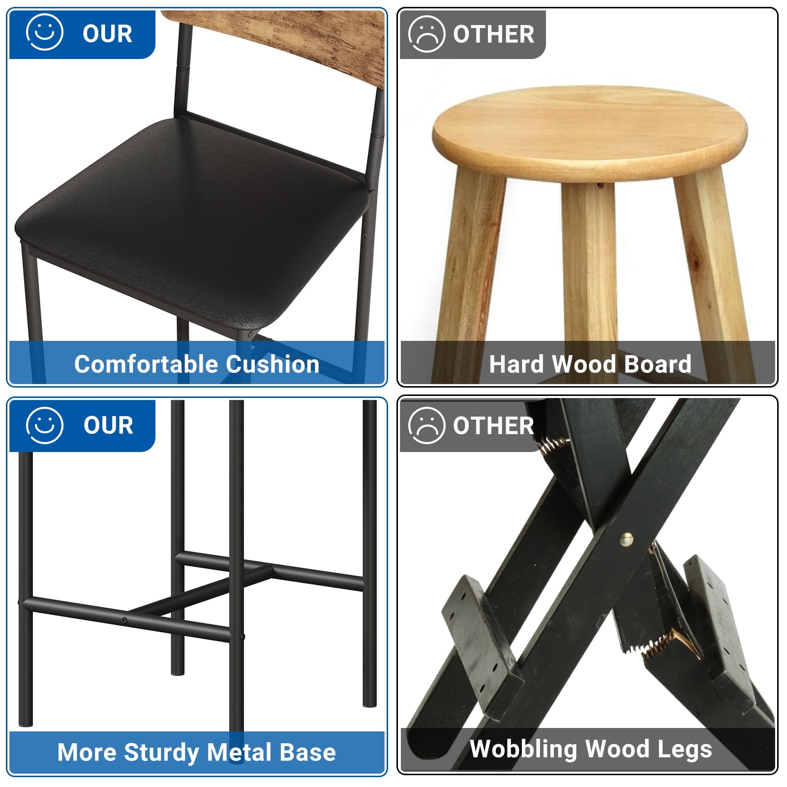 Bar Stools Set of 4, Kitchen Bar Stools with Footrest, PU Upholstered Counter Height Barstools, Bar Chairs with Back for Dining Room, Kitchen, Party, Apartment, Counter Bar, Easy Assembly