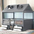 thumbnail image 3 of Harper & Bright Designs Full Size Wood House Bed Frame with Fence and 4 Storage Drawers, Playhouse Tent Bed with Roof and 2-step Ladder for Boys Girls Bedroom, Gray, 3 of 12