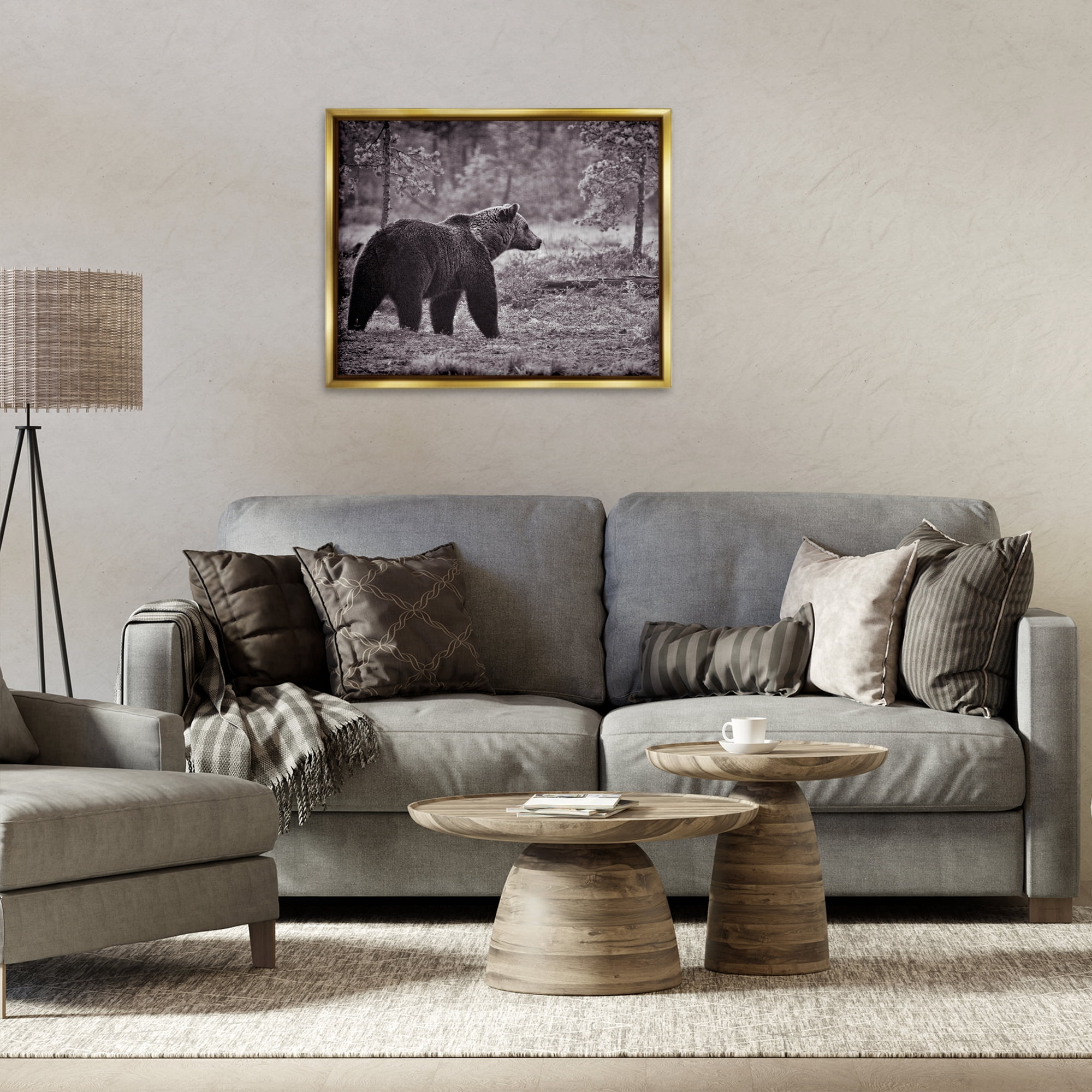 Stupell Industries Bear Stepping in Forest Animals & Insects Photography Gold Floater Framed Canvas Art Print Wall Art, 31 x 25