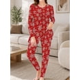 thumbnail image 4 of Women's Pajamas Set Milk Silk Long Sleeve Sleepwear Red Christmas Snowflake Lounge Sets 2 Piece, 4 of 7