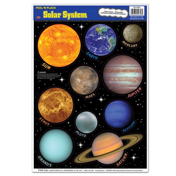 Club Pack of 120 Vibrantly Colored Peel 'N Place Solar System Decors 17"
