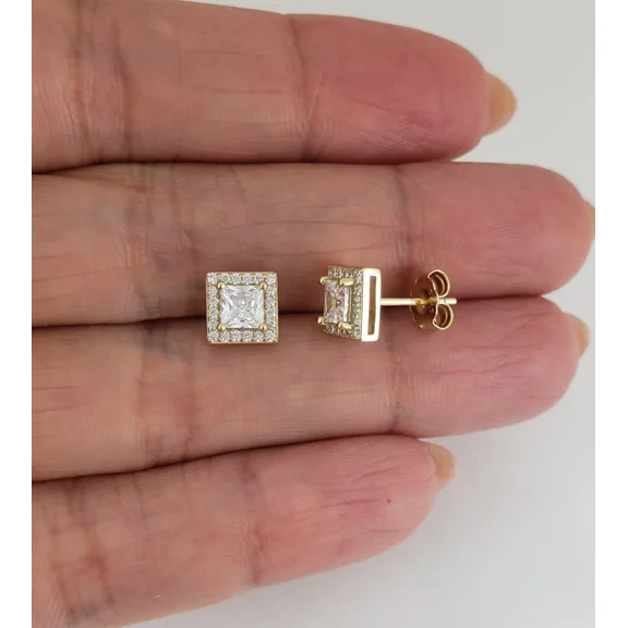 Men Women 925 Sterling Silver Simulated Diamond Square Stud Earrings