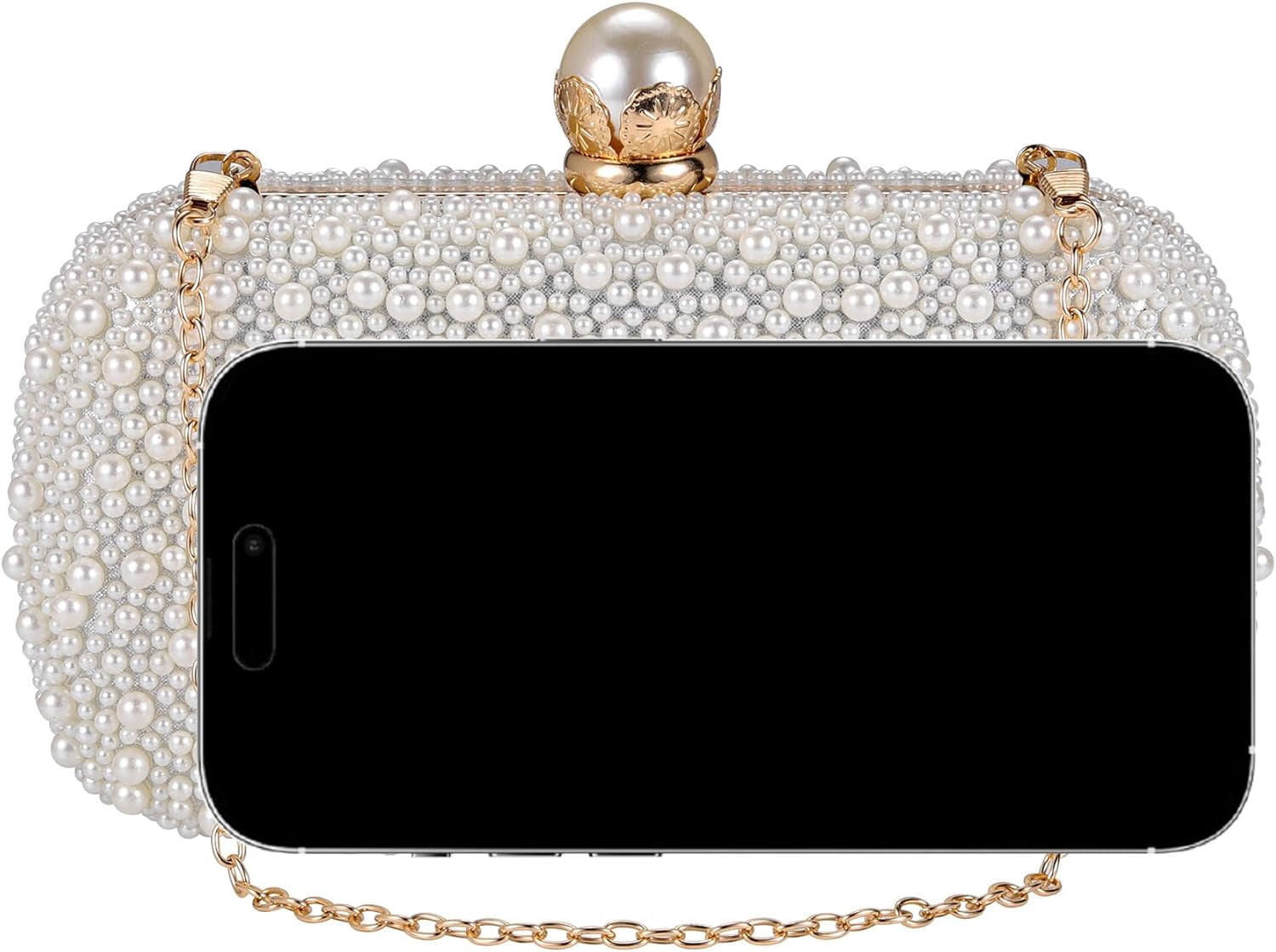 NANAHuang Pearl Purse for Women Wedding Crossbody Bag Evening Handbags Bride Small Clutch Purse White Beaded for Party
