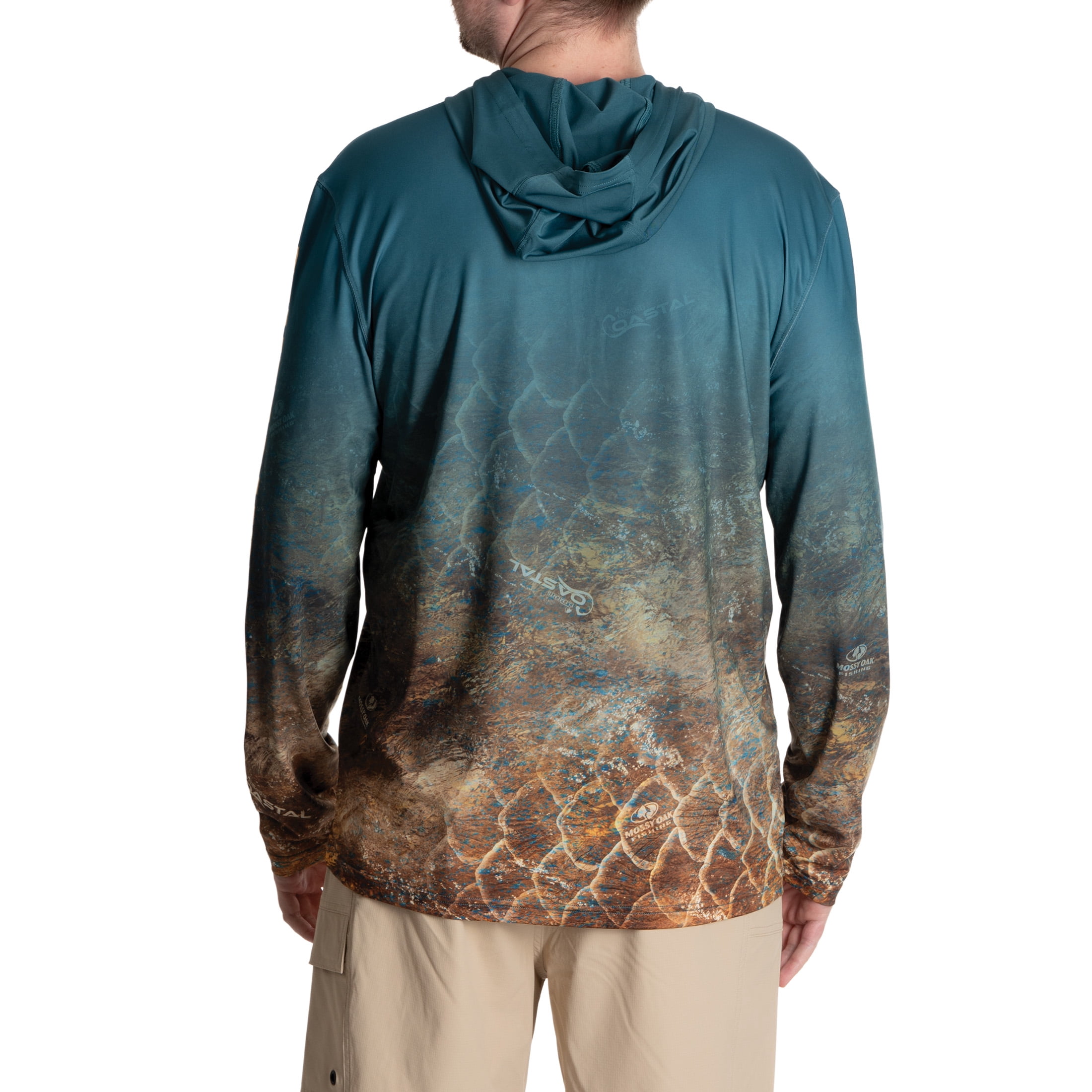 Mossy Oak Men's Teal Ocean Long Sleeve Performance Fishing Hoodie, 3XL