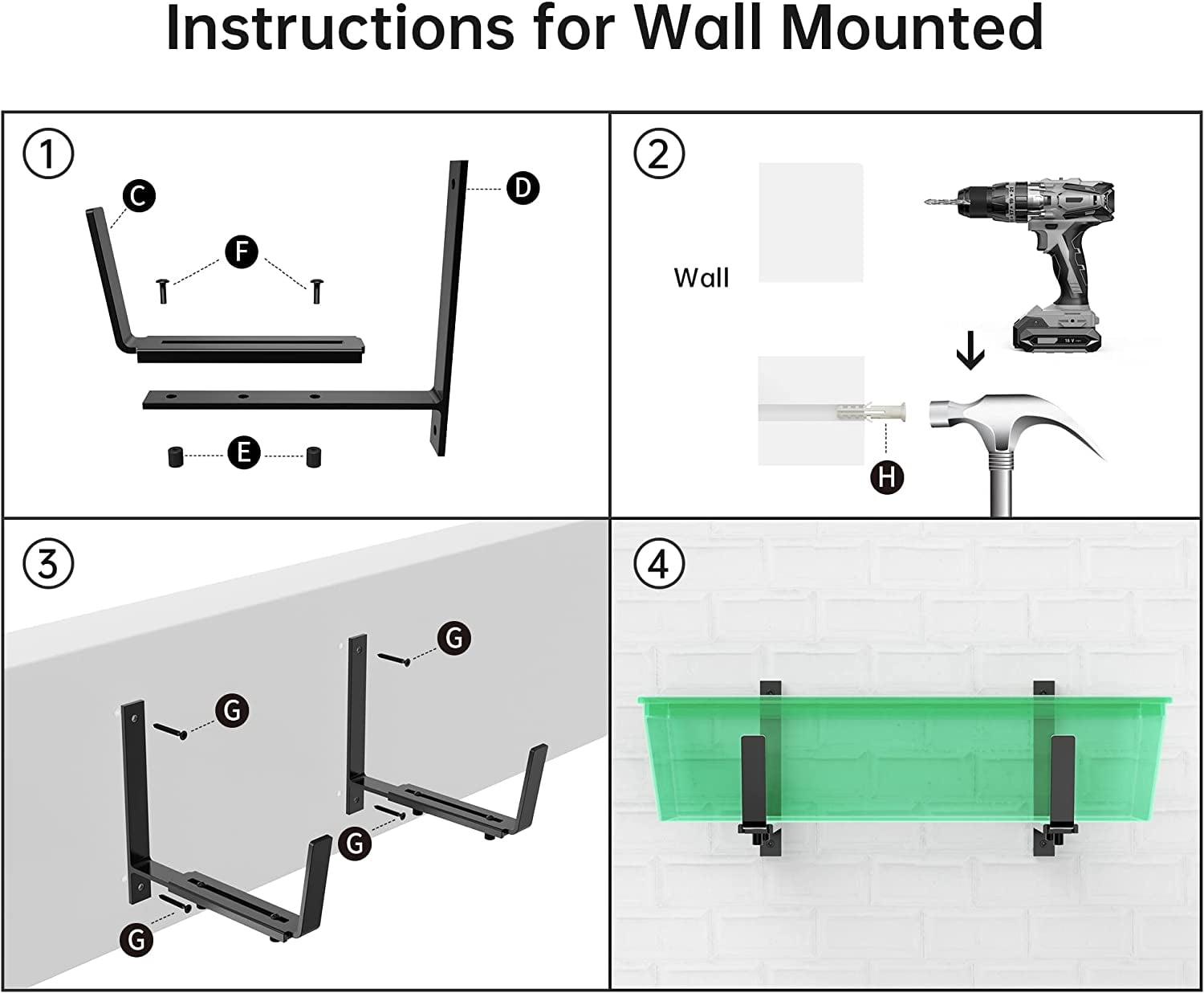 Adjustable Planter Box Brackets (6 to 12.5 in), Universal Window Box Brackets, Heavy Duty Iron Flower Box Wall Mounting Hooks for Balcony, Fences, Patio, and Garden
