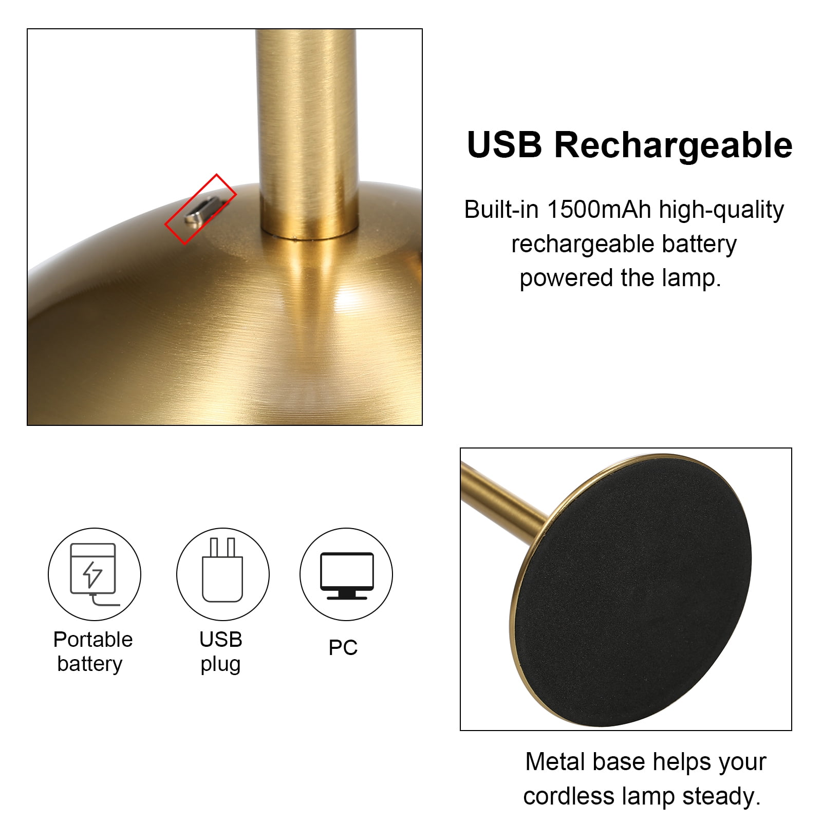 Cordless Table Lamp USB Rechargeable LED Desk Lamp with Touch Control Dimmable 3 Light Colors Bedside Lamp Reading Lamp for Bars Restaurants Coffee Shop 1500mAH