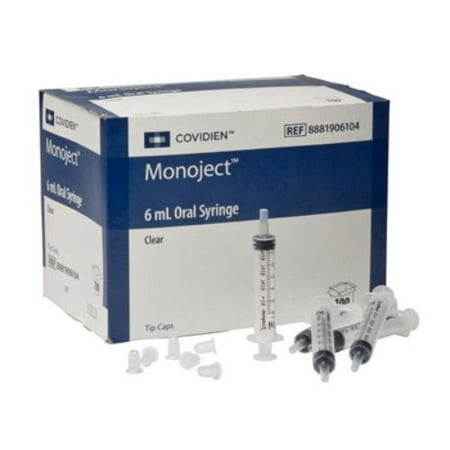 8881906104 Monoject Oral Syringe, Polypropylene, 6 mL Capacity, Clear (Pack of 100) By