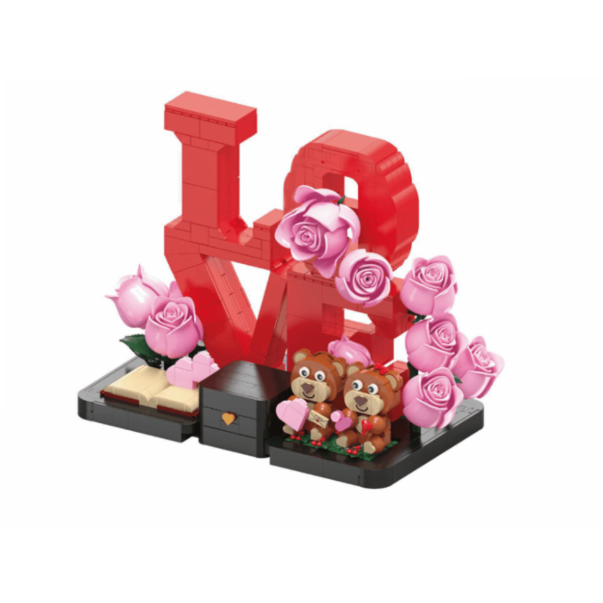 Yincuntons LOVE Letter Rose Bear Building Set, Romantic Valentine Ornament Model Decor Gift for Couple Adult Teen Compatible with Lego
