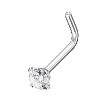 BodyJ4You 20G (0.8mm) Nose Ring L-Shaped Stud Prong CZ Crystal Stainless Steel Body Piercing