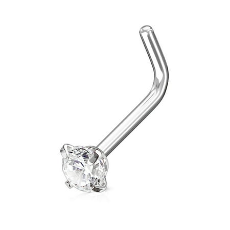 BodyJ4You 20G (0.8mm) Nose Ring L-Shaped Stud Prong CZ Crystal Stainless Steel Body Piercing Jewelry