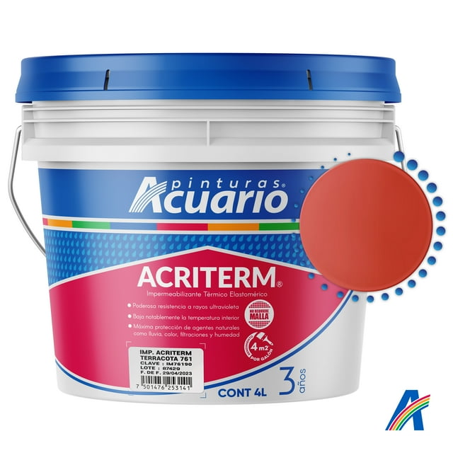 Impermeabilizante Térmico Elastomérico Pinturas Acuario Acriterm 3 Años 4 Litros Color Terracota