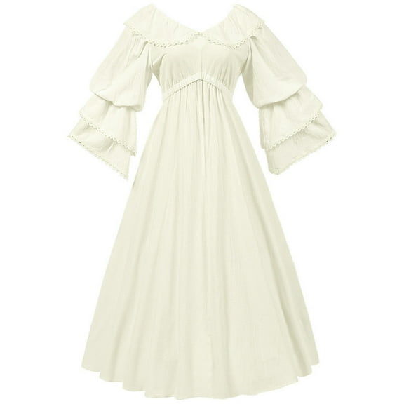 Odbmxy Midi Dresses for Women Plus Size Tunic Long Sleeve Womens Dresses Plus Size A-Line Peplum Party Plain Loose Dresses,Beige S