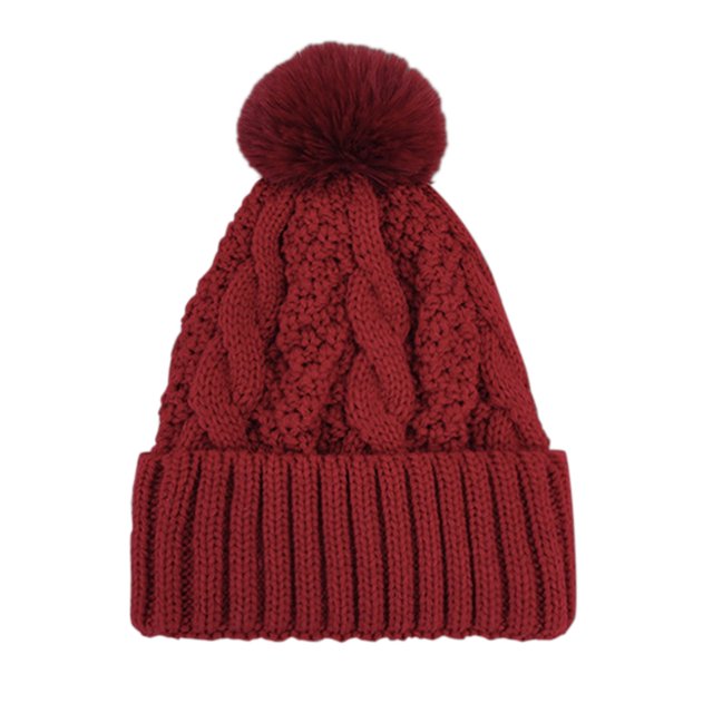 Women's Autumn Winter Solid Color Thickened Warm Dough Thick Thread Knitting Hat with Wool