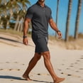 thumbnail image 5 of Frnrwgo Men's 2 Piece Sport Shirt Set Short Sleeve Collar Top and Shorts Solid Color Breathable Quick Dry Lightweight Summer Fashion Outfits, 5 of 5