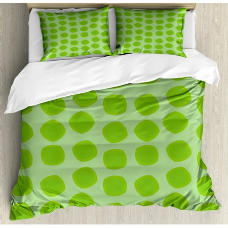 Lime Green Duvet Cover Set Simplistic Formless Geometric Shapes