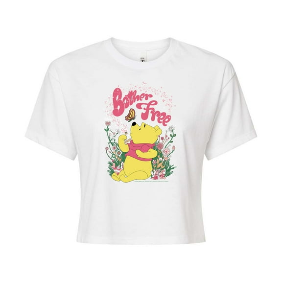Winnie the Pooh - Sitting in a Field of Flowers - Bother Free - Juniors Cropped Cotton Blend T-Shirt