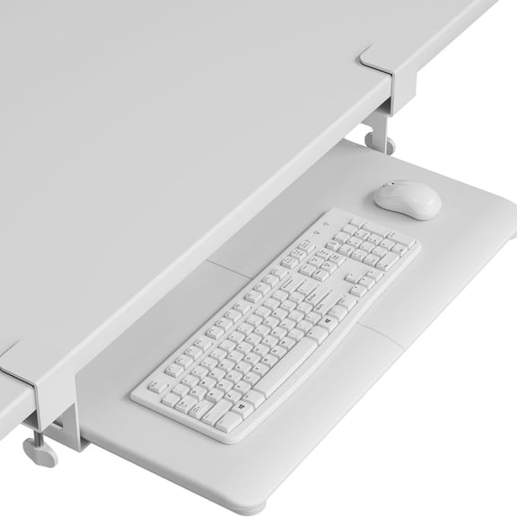 Under Desk Keyboard Tray, Pull-Out Keyboard & Mouse Platform with C-Clamp, 25.6 x 11.8 in Space-Saving Ergonomic Slide-Out Drawer, White
