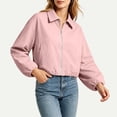 thumbnail image 5 of Karymi Rain Jacket Collared Zip Up Cropped Jacket, Elastic Bubble Hem Long Sleeve Windbreaker Coat with Side Pockets Womens Tops Dressy Casual, 5 of 9