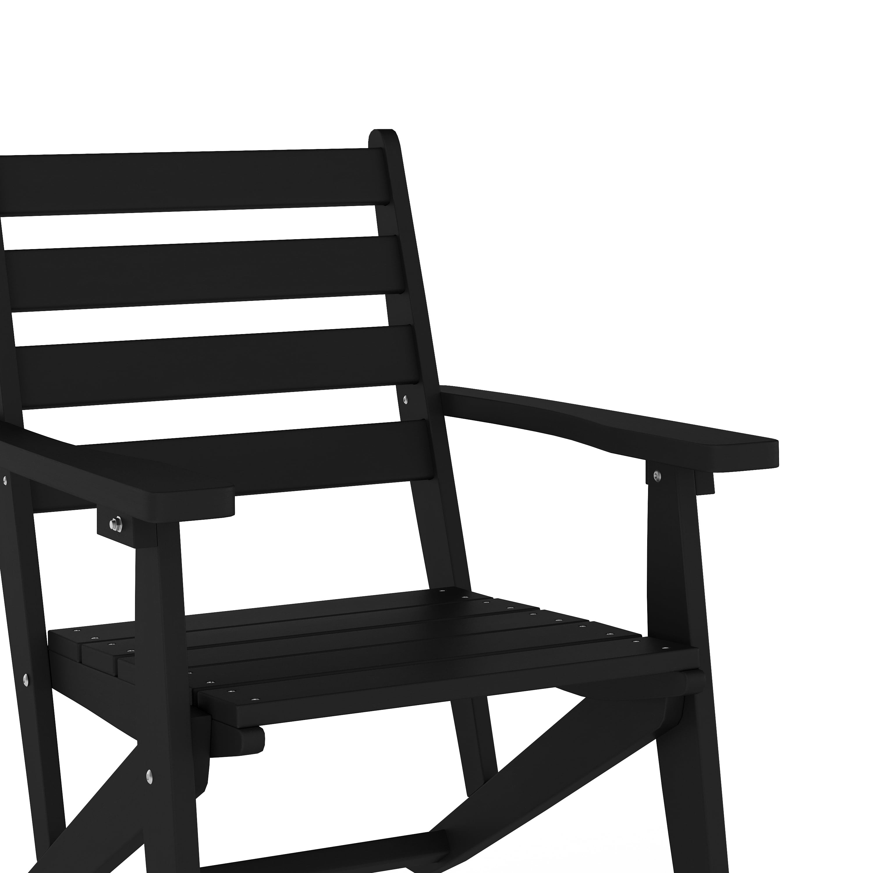 Emma + Oliver Adirondack Dining Chair with Fold Out Cup Holder, Weather Resistant Recycled HDPE Adirondack Chair in Black