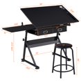 thumbnail image 4 of Topeakmart Metal Adjustable Height Drafting Table/Stool Set with 2 Drawer, Black, 4 of 20