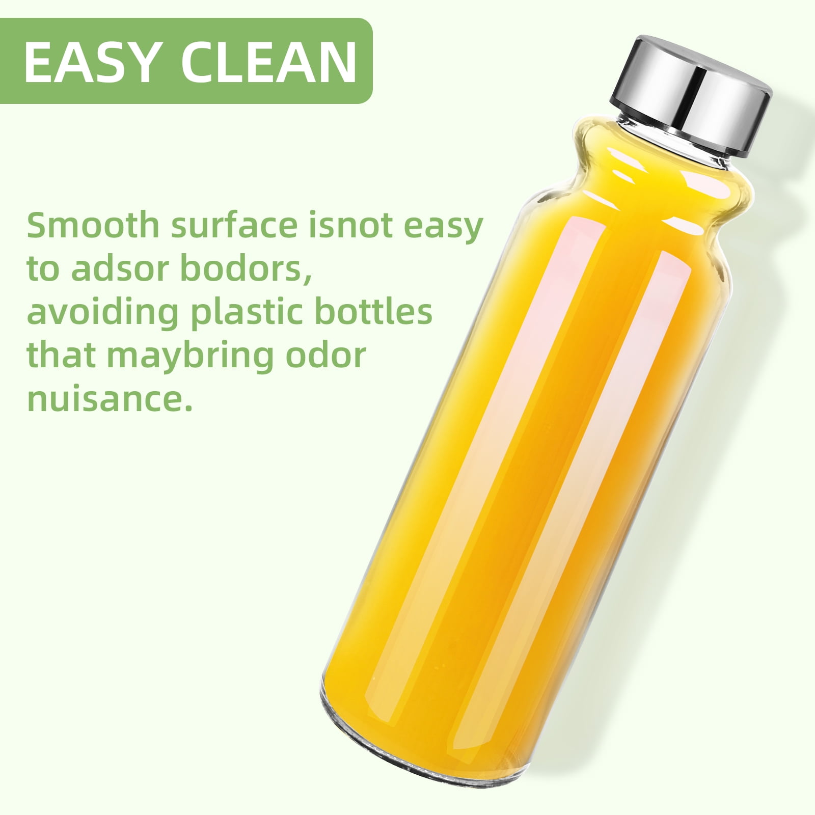 Goldarea 6Pcs 18oz Portable Glass Water Bottles,Bulk Water Bottles,Clear,Juice,Sleeves.