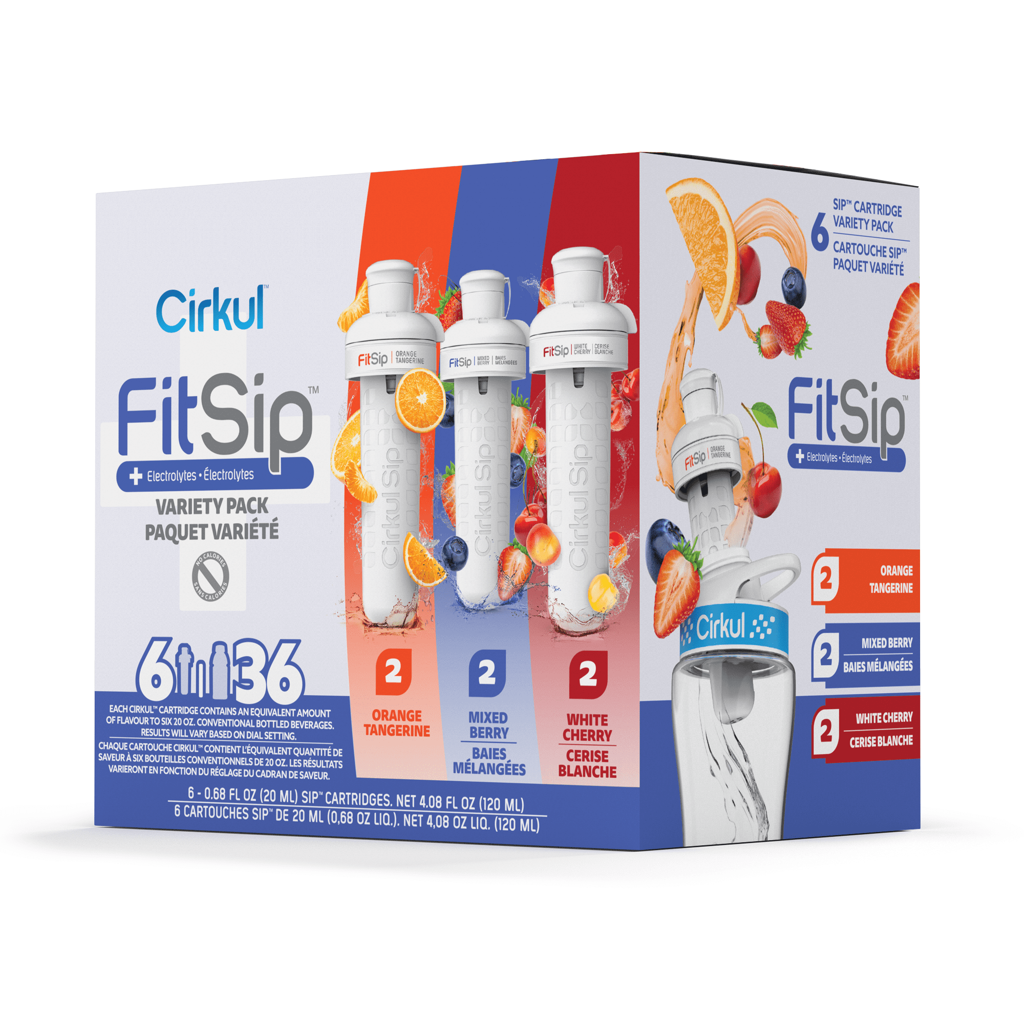 Cirkul FitSip Flavor Cartridge Variety Pack, 6-Pack (2 Mixed Berry, 2 White Cherry, 2 Orange Tangerine)