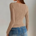 thumbnail image 4 of Women Long Sleeve Round-Neck Blouses Shirts Casual Textured Slim - Fitting Fashion Stretch Knit Top Outfits Fall Clothes Basic Winter Clothing, 4 of 6