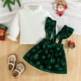 thumbnail image 4 of CAICJ98 Baby First Christmas Outfit Girl Knit Shirt Tops Suspender Dress Fall Winter Outfits Puff Long Sleeve Jumpsuit Toddler Girl Clothes Dark Green,Size 3-6 Months, 4 of 7