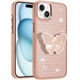 thumbnail image 4 of XPM for Apple iPhone 15 Phone Case, Butterfly Moveable Grip 3D Pop Stand Full Diamond Bling Sparkling TPU Fashion Hybrid Cover for iPhone 15 (Rose Gold), 4 of 8