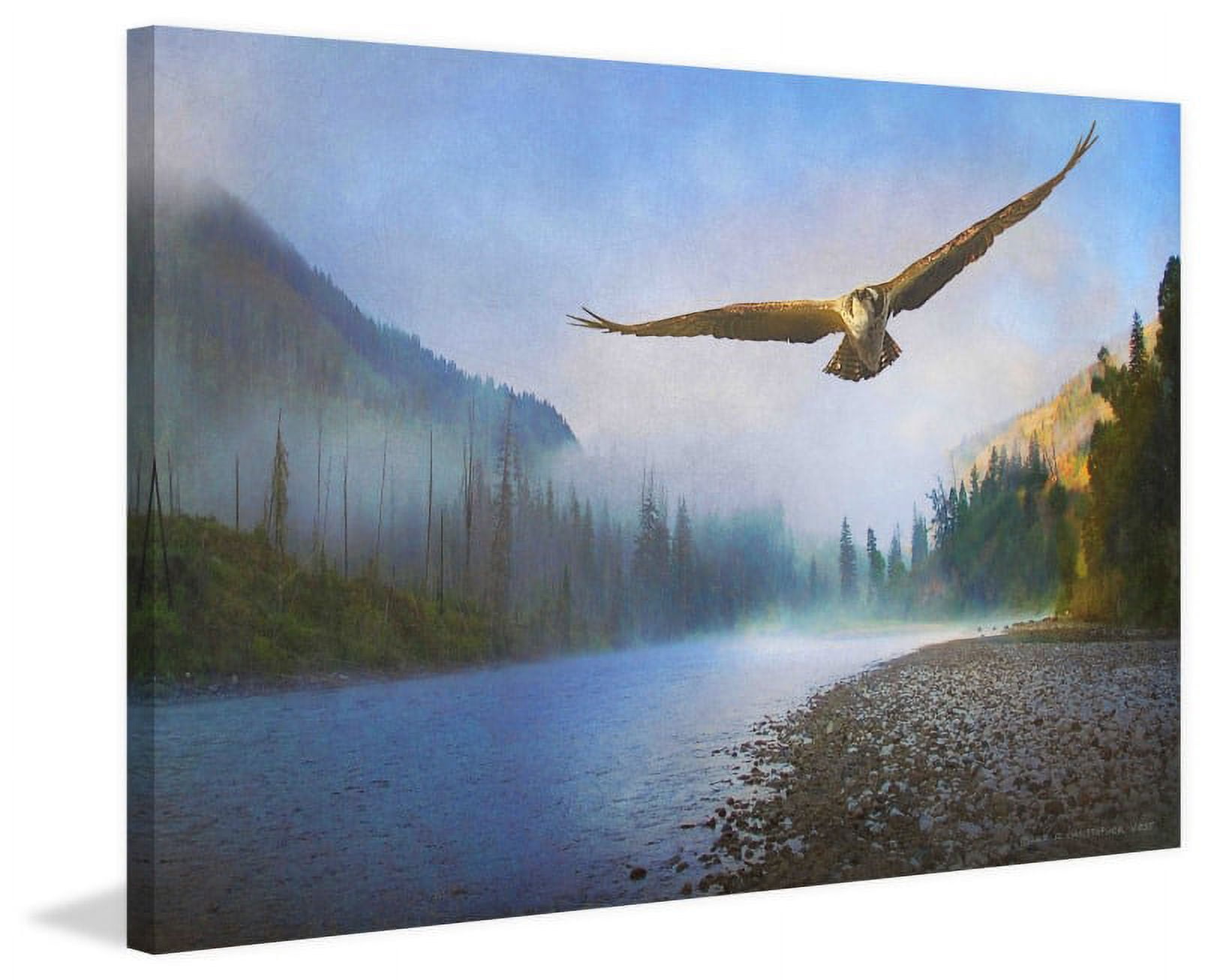 "Foggy River Osprey" Painting Print on Wrapped Canvas