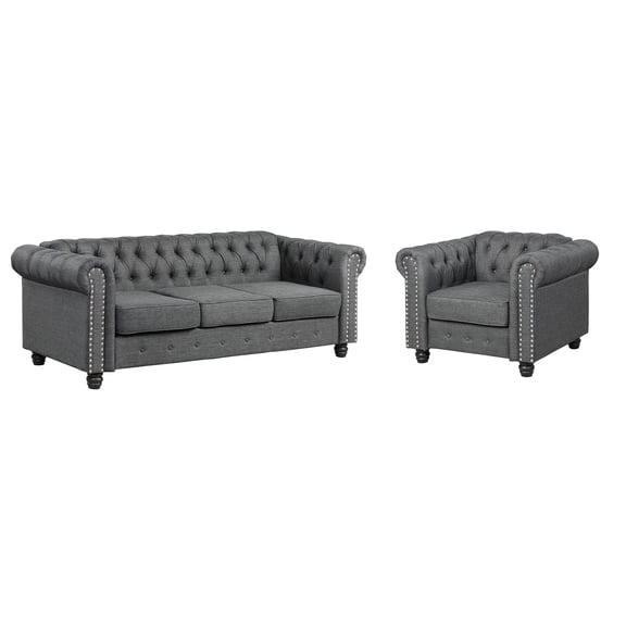 Morden Fort Linen Fabric Sofas for Living Room Furniture Sets Chair and Sofa 2 Pieces Gray