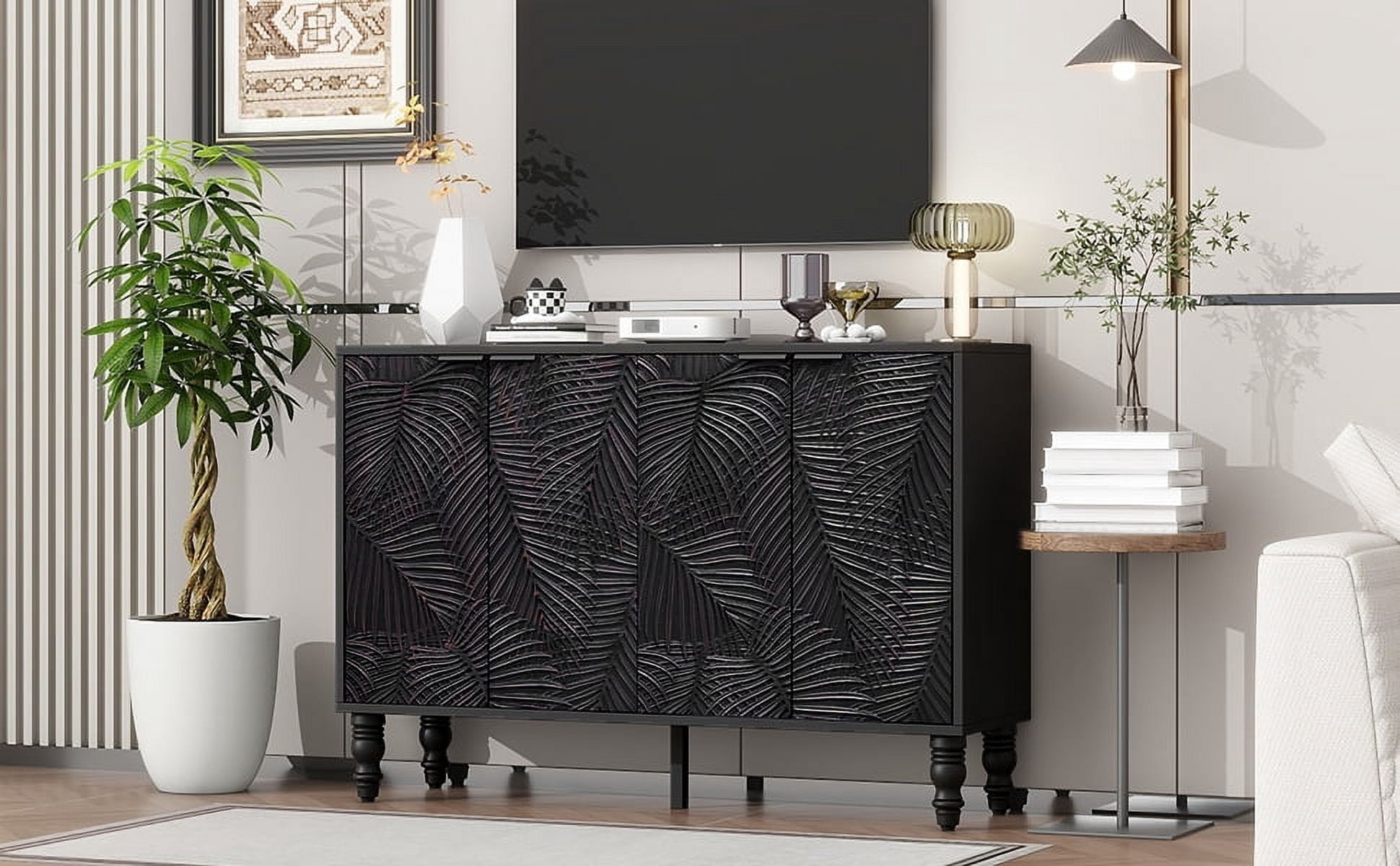 Euroco 47.2" Modern TV Stand with 2 Spacious Storage Cabinets – Entertainment Center Media Console, Solid Wood Legs, Adjustable Shelves & Anti-Tip Device for TVs up to 43"