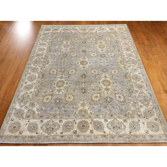 Oushak Chobi Gray/Ivory 9X12 Handmade Wool Rug # 14327
