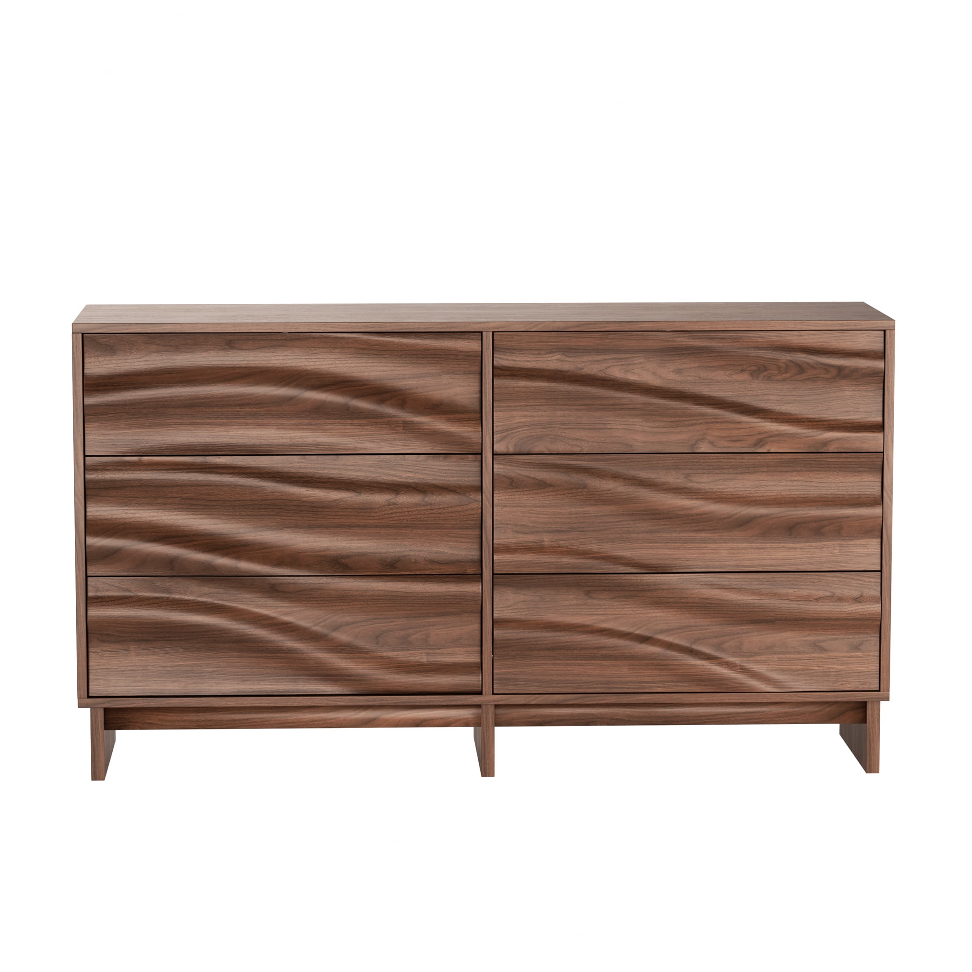 Leumius 47.2" Buffet Sideboard with 6 Drawers, Walnut Finish with Wave Grain Texture, Farmhouse Storage Cabinet for Dining Room Living Room Hallway
