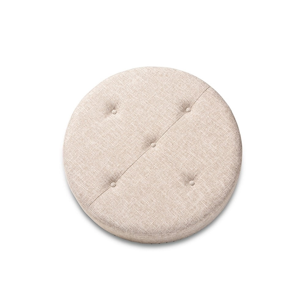 Baxton Studio Vinet Modern and Contemporary Beige Fabric Upholstered Natural Wood Cocktail Ottoman