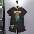 thumbnail image 3 of Conjunto de ropa para niños y adolescentes con estampado de oso de marca, camiseta de cuello redondo y traje corto de 2 piezas, informal, de verano, para niñas y bebés, 3 of 5