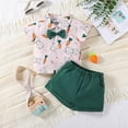 thumbnail image 2 of Kaprioy My First Easter Baby Boy Outfit Boys Eeaster Outfit Bunny Print Button Up Shirt Top with Bow Tie+Shorts Suits Set Summer Clothes Easter Shorts Set, 2 of 6