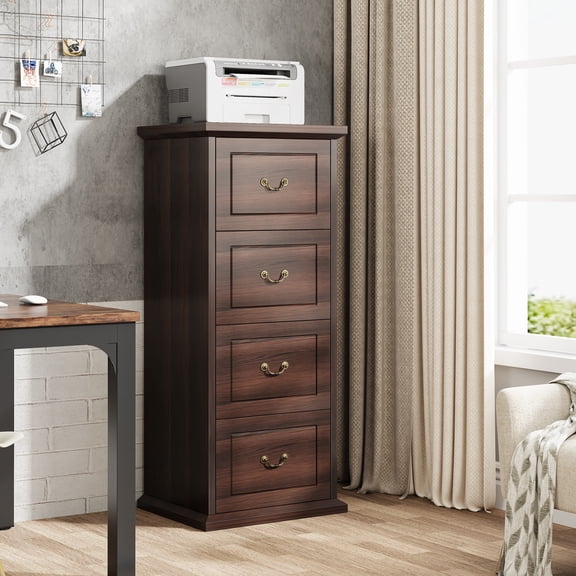 Tribesigns 4-Drawer File Cabinet Filing Cabinet, Vertical File Cabinet Wood Filing Cabinet for A4 /Letter Size Narrow File Cabinet for Home Office