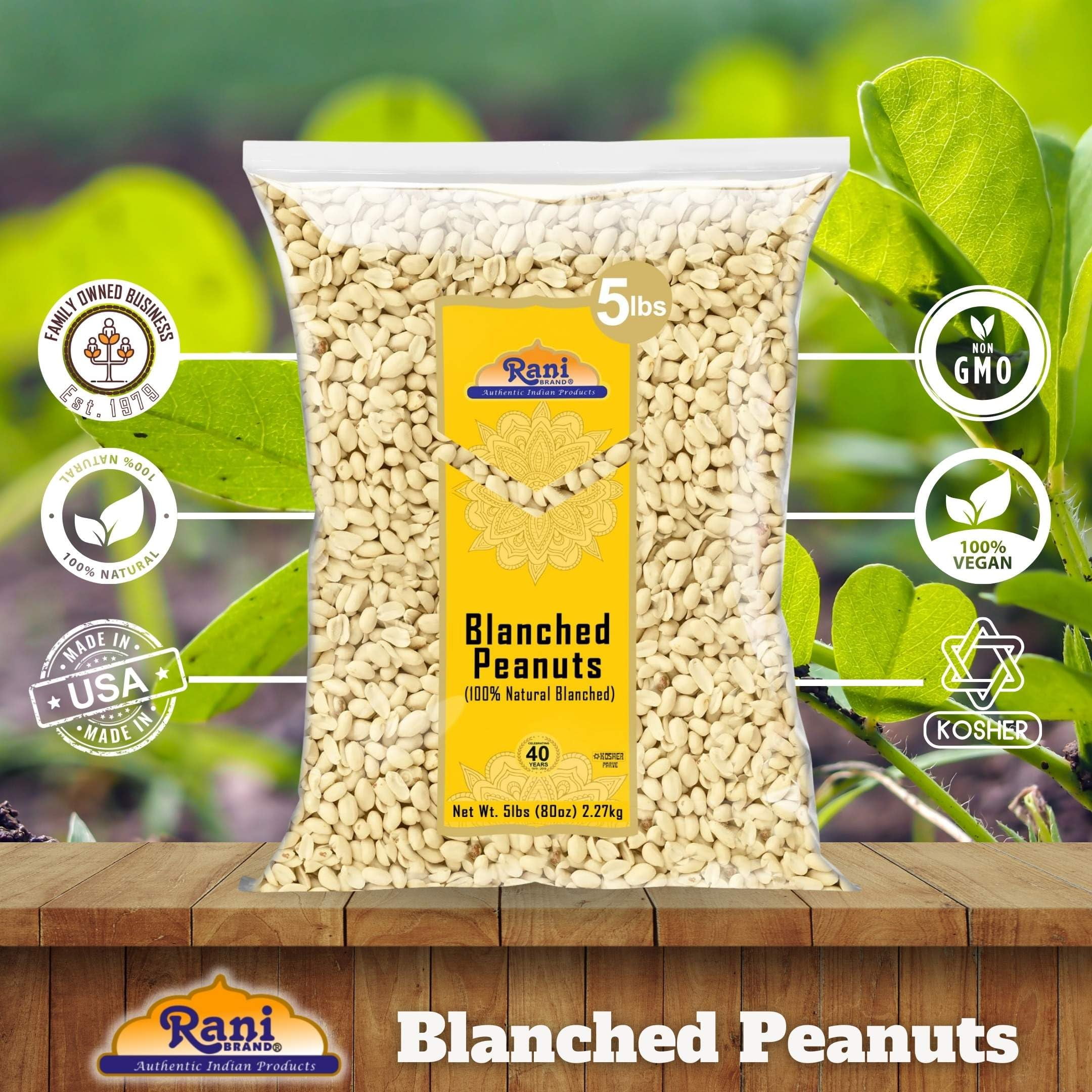 Rani Peanuts Skinless (Blanched, Uncooked) 80oz (5lbs) 2.27kg Bulk ~ All Natural | Vegan | Gluten Friendly | Kosher  ~ Spanish Grade Groundnuts
