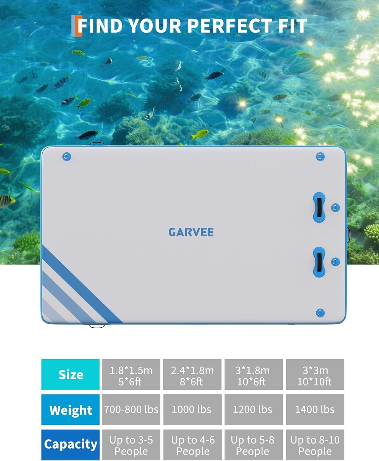 Inflatable Floating Dock 4 Sizes (6x5ft to 10x10ft) - Heavy Duty Swim Platform for Lake/Pool/Ocean, Non-Slip EVA Mat with Manual Pump & Ladder, Interconnectable Floating Islands for 2-10 People