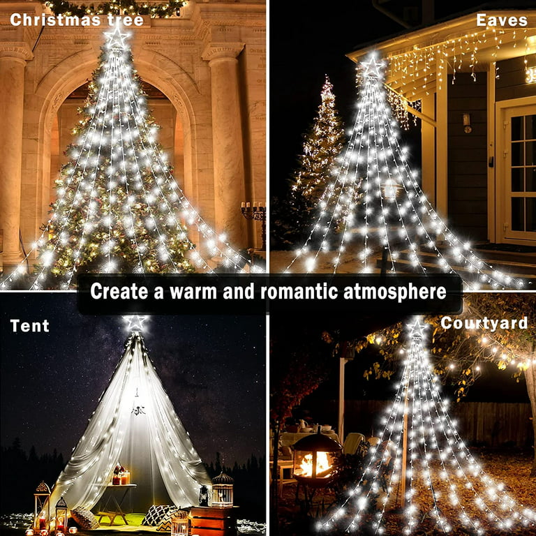 Tcamp Outdoor Christmas Decorations, 316LED Waterfall Christmas Tree Lights  with 11 Toppers Snowfla…See more Tcamp Outdoor Christmas Decorations