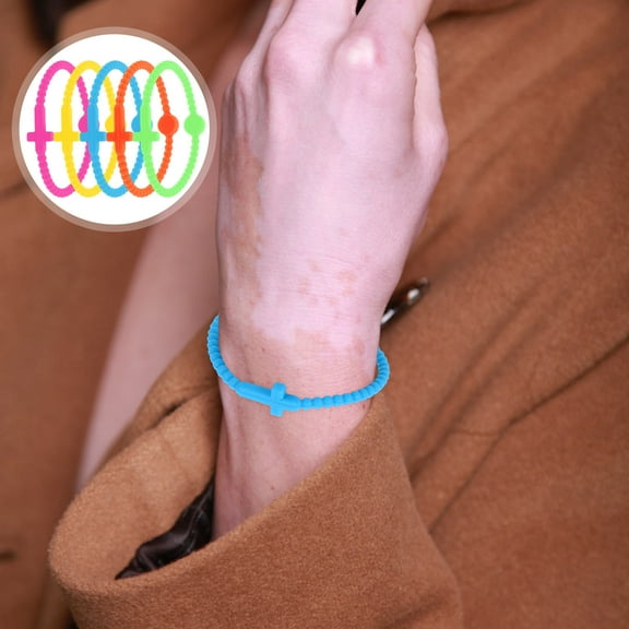 Worgeous 5PCS Cross Silicone Bracelets Colorful Sports Wristbands Comfortable Elastic Rubber Bands for Soccer Football Basketball Volleyball Fans