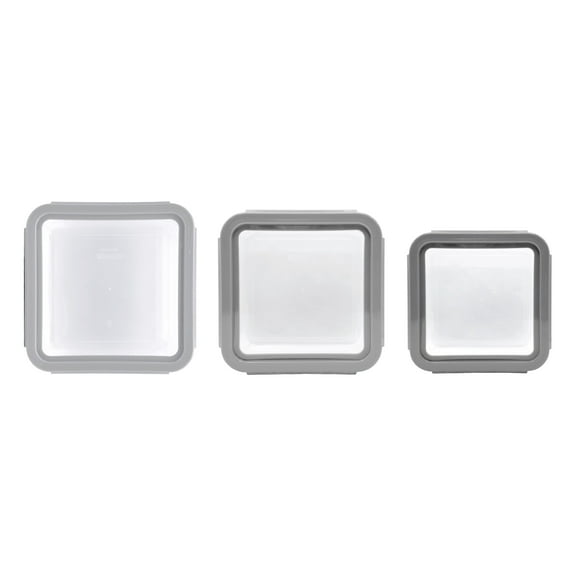 COOK SAVVY 6-Piece Square Locktop Glass Food Storage Meal Containers Set, Light Gray