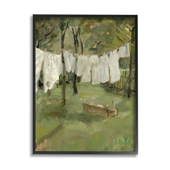 Classic Clothesline Yard Scene Landscape Painting Black Framed Art Print Wall Art