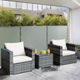 thumbnail image 3 of Gymax 3PCS Rattan Patio Conversation Furniture Set Outdoor Yard w/ White Cushion, 3 of 10