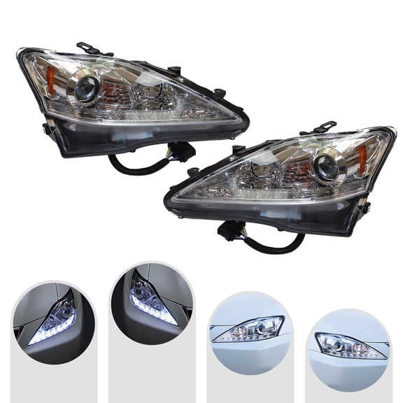 Aiqidi 1 Pair Headlights Assembly Fits 2006-2013 Lexus IS250 IS350 LED Halogen Headlamps Left Right
